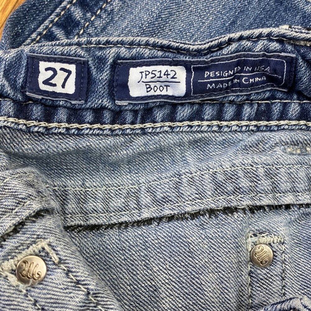 Miss Me Cross Wings JP5142 Embellished Distressed Thick Stitch Boot Cut Jeans 27 - Picture 11 of 12